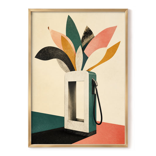 Petrol Bloom, beige, green, pink floral wall art, front artwork view