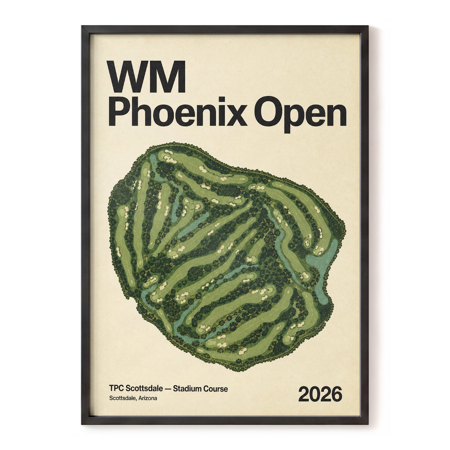 Phoenix Fairways, green, beige, black nature wall art, front artwork view