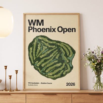 Phoenix Fairways, green, beige, black nature wall art displayed in a styled interior, gallery view 5