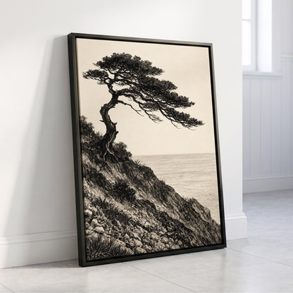Pine Above the Tide, black, beige, gray nature wall art displayed in a styled interior, gallery view 4