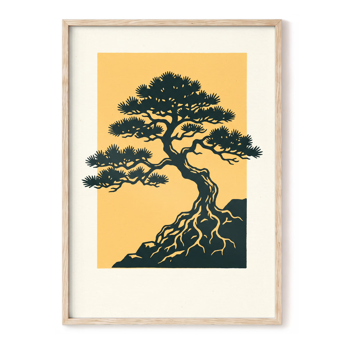 Pine on Amber, green, orange, beige nature wall art, front artwork view