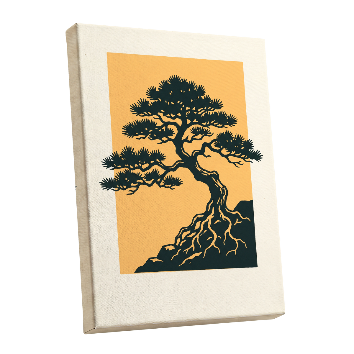 Pine on Amber, green, orange, beige nature wall art shown as a stretched canvas wall art