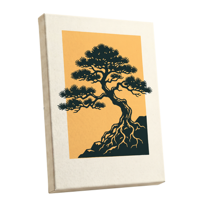 Pine on Amber, green, orange, beige nature wall art shown as a stretched canvas wall art