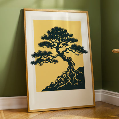 Pine on Amber, green, orange, beige nature wall art displayed in a styled interior, gallery view 2