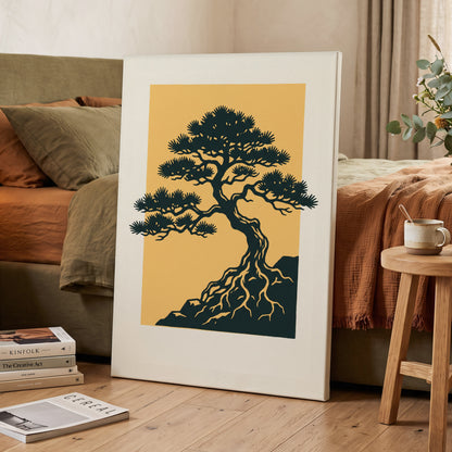 Pine on Amber, green, orange, beige nature wall art displayed in a styled interior, gallery view 3