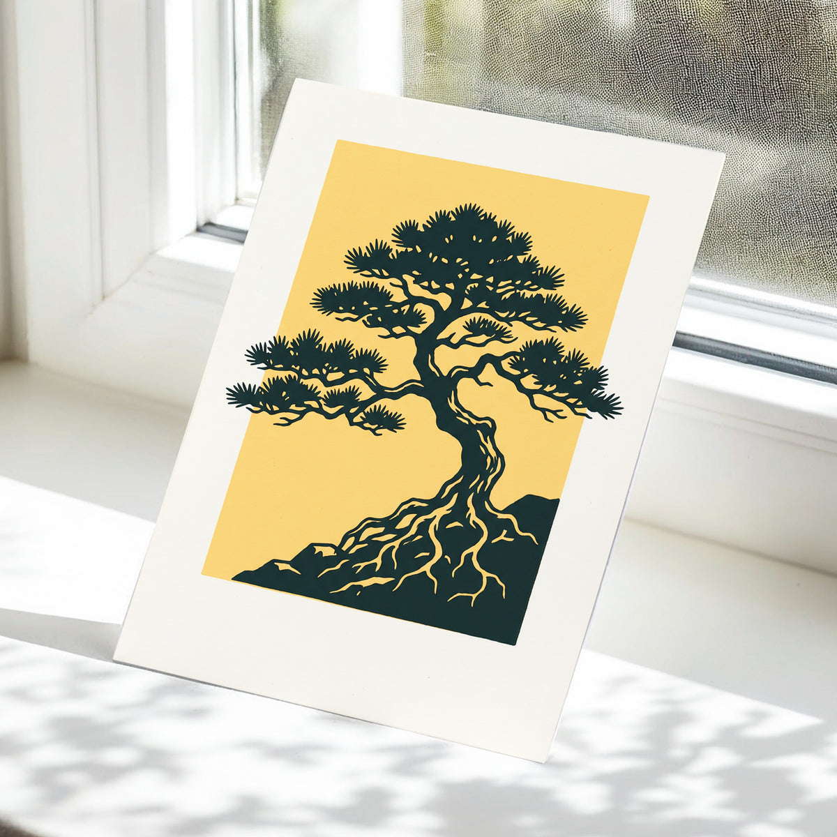 Pine on Amber, green, orange, beige nature wall art displayed in a styled interior, gallery view 5