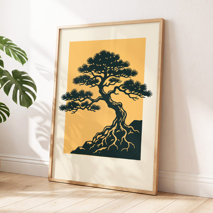 Pine on Amber, green, orange, beige nature wall art displayed in a styled interior, gallery view 6