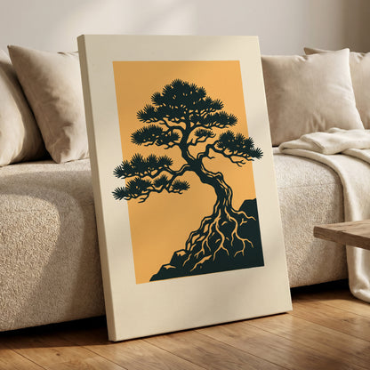 Pine on Amber, green, orange, beige nature wall art displayed in a styled interior, gallery view 7