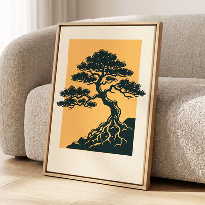 Pine on Amber, green, orange, beige nature wall art displayed in a styled interior, gallery view 8
