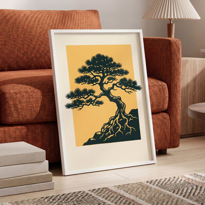 Pine on Amber, green, orange, beige nature wall art displayed in a styled interior, gallery view 9