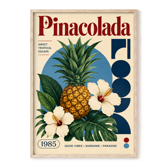 Pineapple Paradise, green, beige, blue nature wall art, front artwork view
