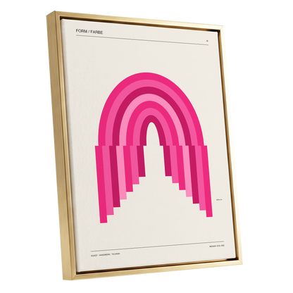 Pink Arch Rhythm, pink, beige minimalist wall art shown as a gold framed canvas wall art