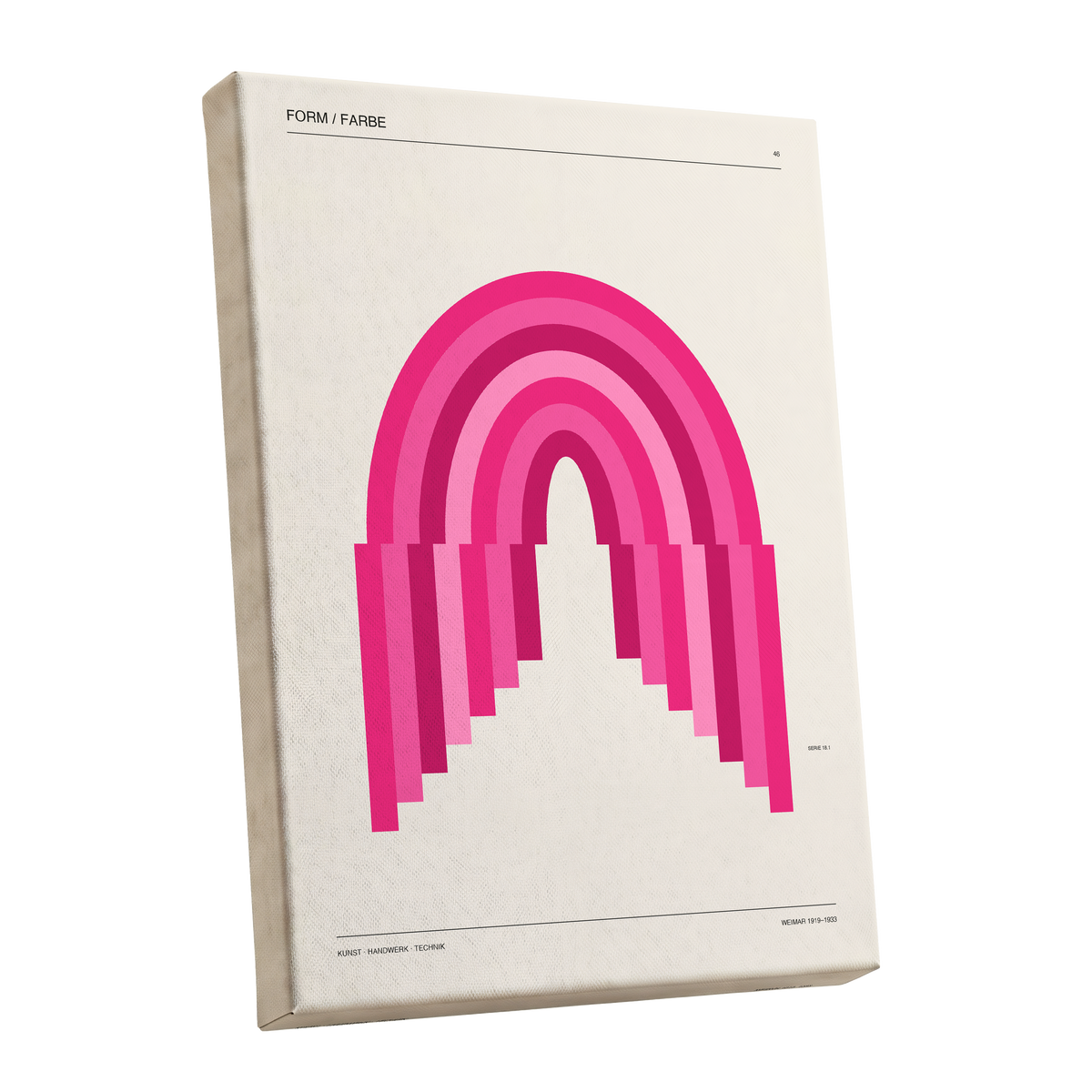 Pink Arch Rhythm, pink, beige minimalist wall art shown as a stretched canvas wall art
