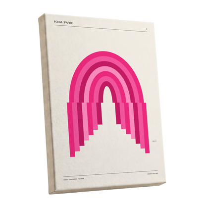 Pink Arch Rhythm, pink, beige minimalist wall art shown as a stretched canvas wall art