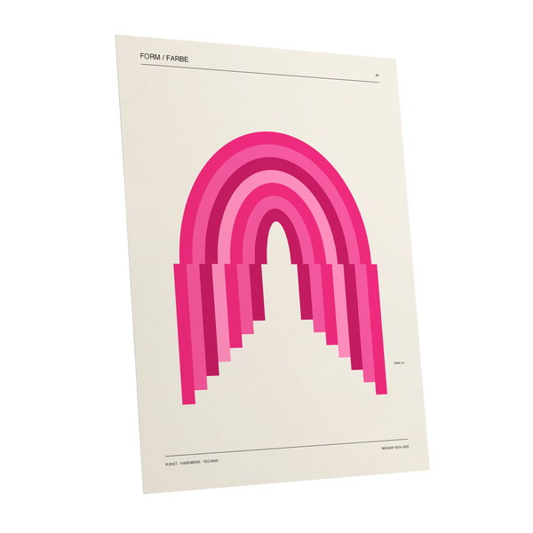Pink Arch Rhythm, pink, beige minimalist wall art shown as a unframed poster wall art print