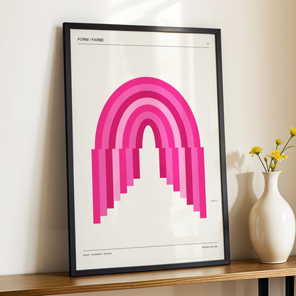 Pink Arch Rhythm, pink, beige minimalist wall art displayed in a styled interior, gallery view 2