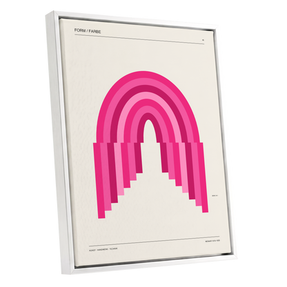 Pink Arch Rhythm, pink, beige minimalist wall art shown as a white framed canvas wall art