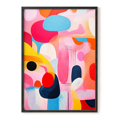 Pink Cadence, pink, blue, orange abstract wall art, front artwork view
