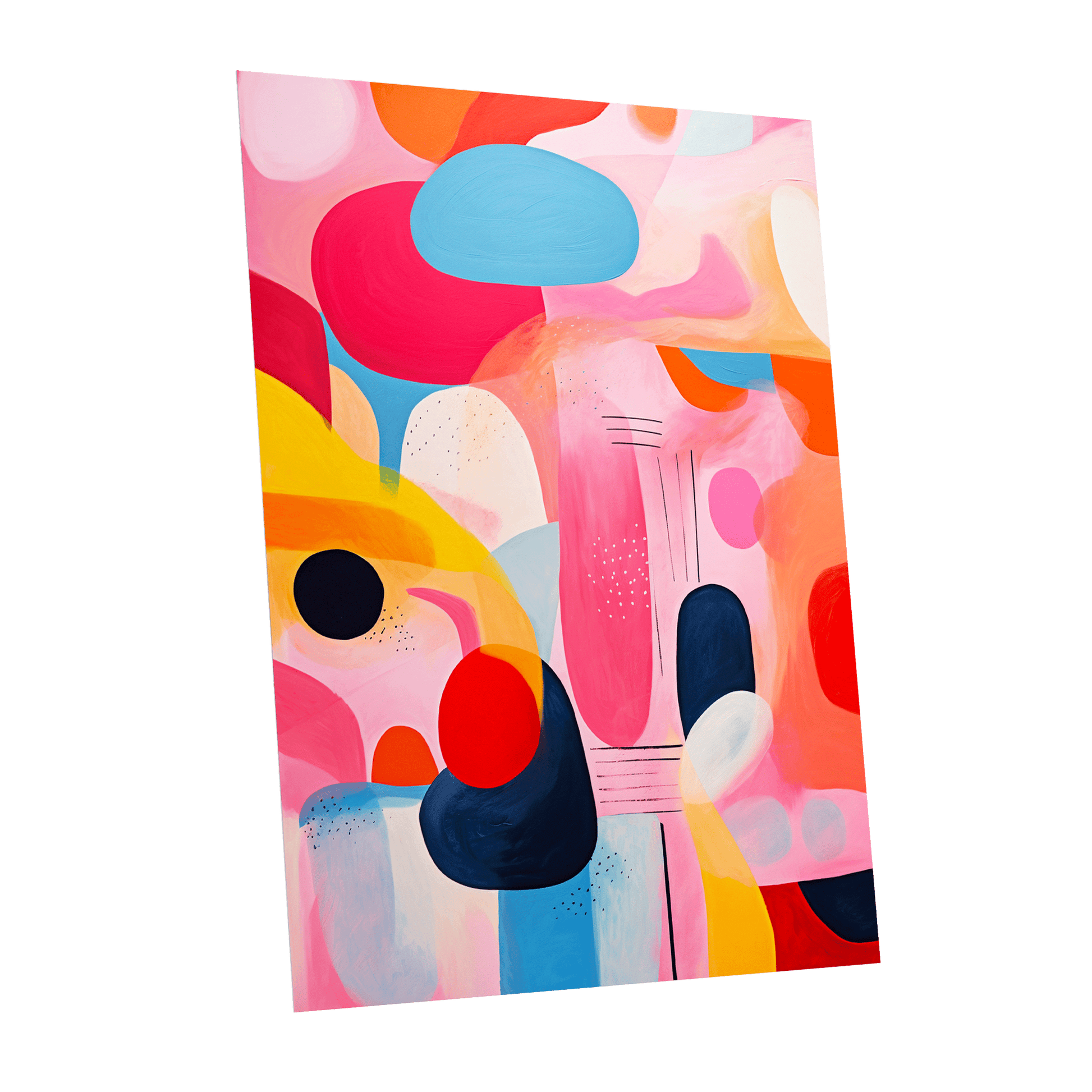 Pink Cadence, pink, blue, orange abstract wall art shown as a unframed poster wall art print