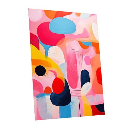 Pink Cadence, pink, blue, orange abstract wall art shown as a unframed poster wall art print