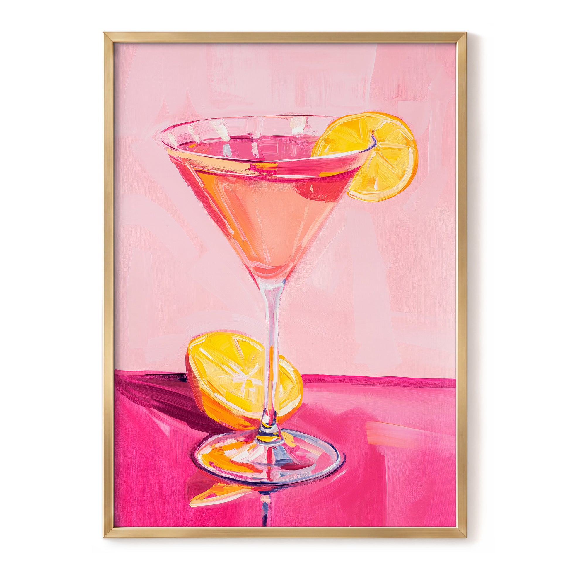 Pink Citrus Cocktail, pink, orange, yellow abstract wall art, front artwork view