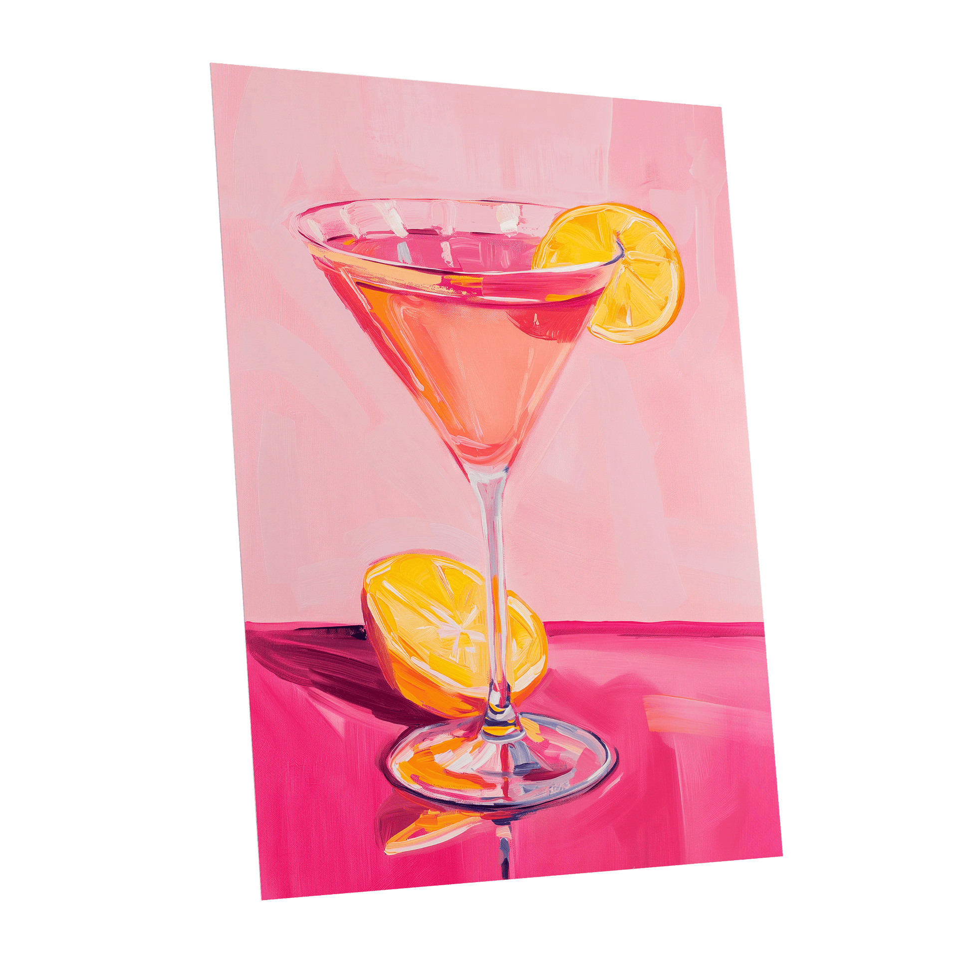 Pink Citrus Cocktail, pink, orange, yellow abstract wall art shown as a unframed poster wall art print
