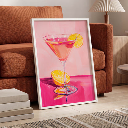 Pink Citrus Cocktail, pink, orange, yellow abstract wall art displayed in a styled interior, gallery view 6