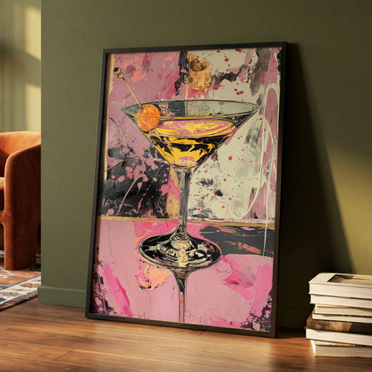 Pink Hour Martini, pink, black, gold abstract wall art displayed in a styled interior, gallery view 4