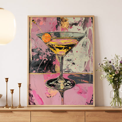 Pink Hour Martini, pink, black, gold abstract wall art displayed in a styled interior, gallery view 5