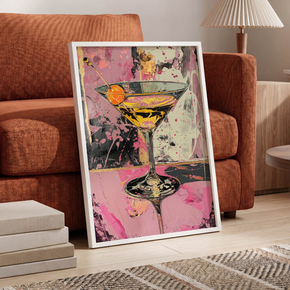 Pink Hour Martini, pink, black, gold abstract wall art displayed in a styled interior, gallery view 6