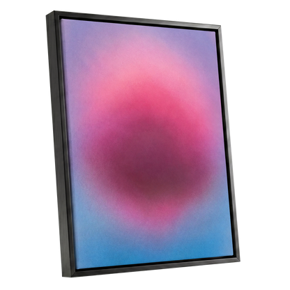Pink in Soft Focus, pink, purple, blue abstract wall art shown as a black framed canvas wall art