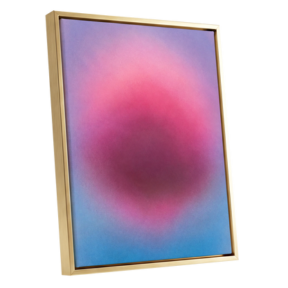 Pink in Soft Focus, pink, purple, blue abstract wall art shown as a gold framed canvas wall art