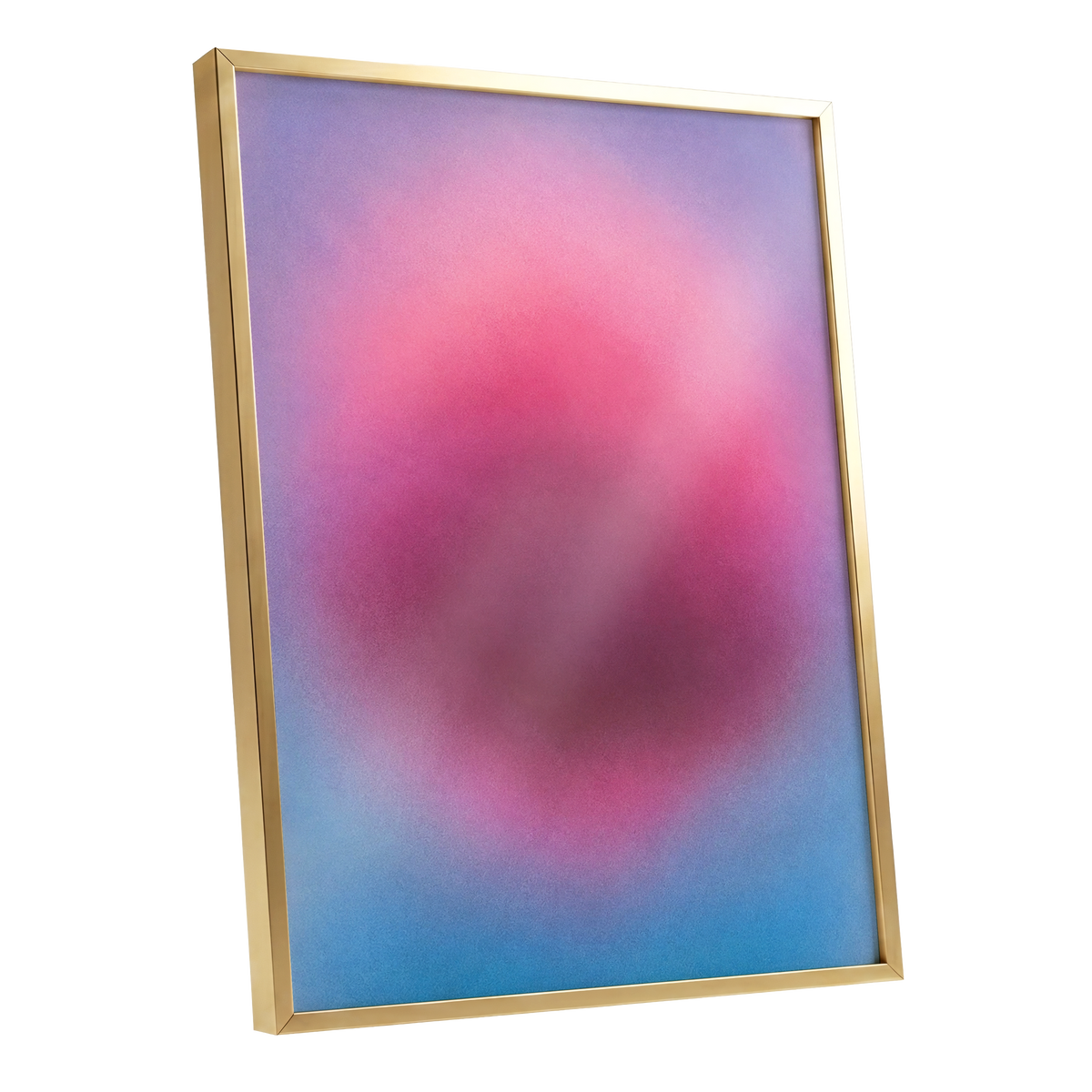Pink in Soft Focus, pink, purple, blue abstract wall art shown as a gold framed poster wall art print