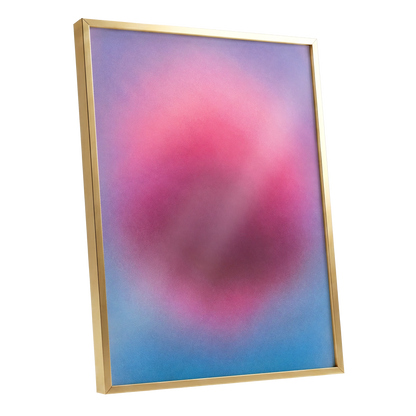 Pink in Soft Focus, pink, purple, blue abstract wall art shown as a gold framed poster wall art print