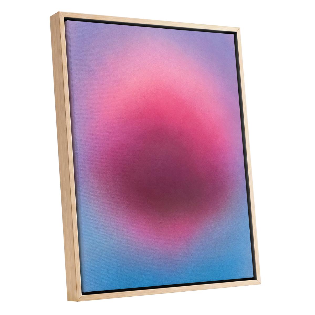 Pink in Soft Focus, pink, purple, blue abstract wall art shown as a oak framed canvas wall art