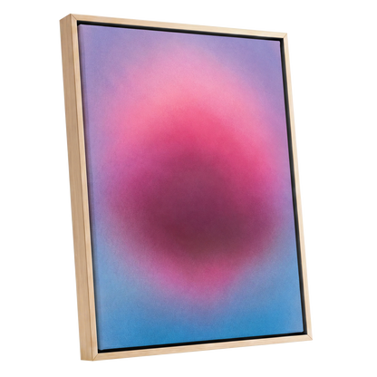 Pink in Soft Focus, pink, purple, blue abstract wall art shown as a oak framed canvas wall art