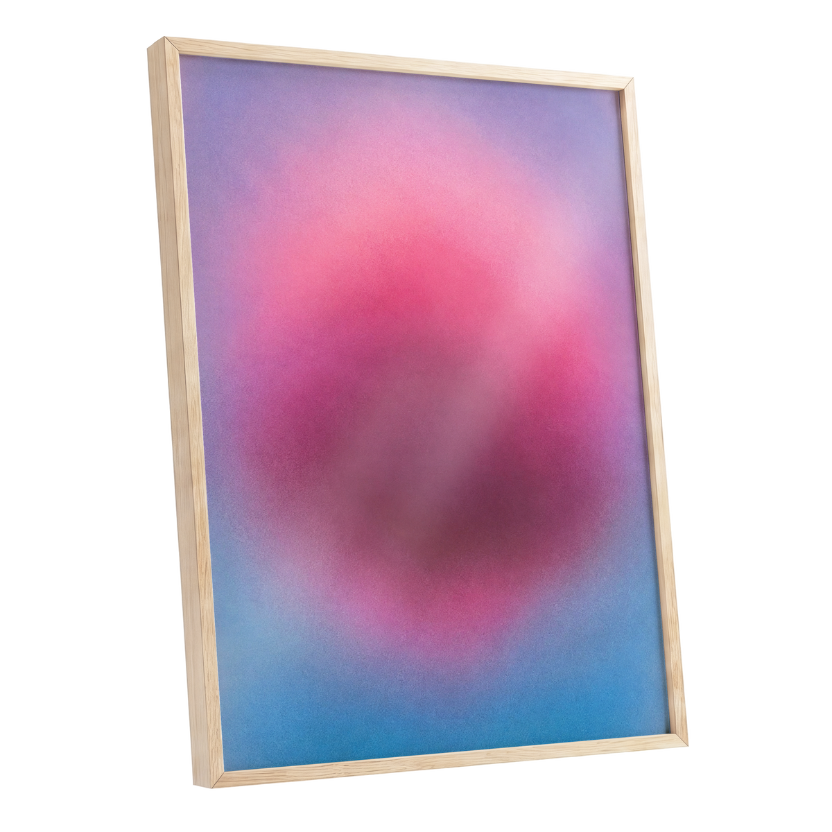 Pink in Soft Focus, pink, purple, blue abstract wall art shown as a oak framed poster wall art print