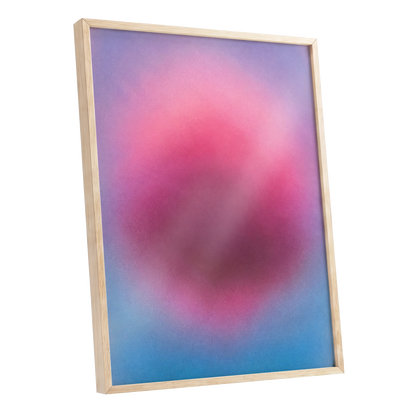 Pink in Soft Focus, pink, purple, blue abstract wall art shown as a oak framed poster wall art print