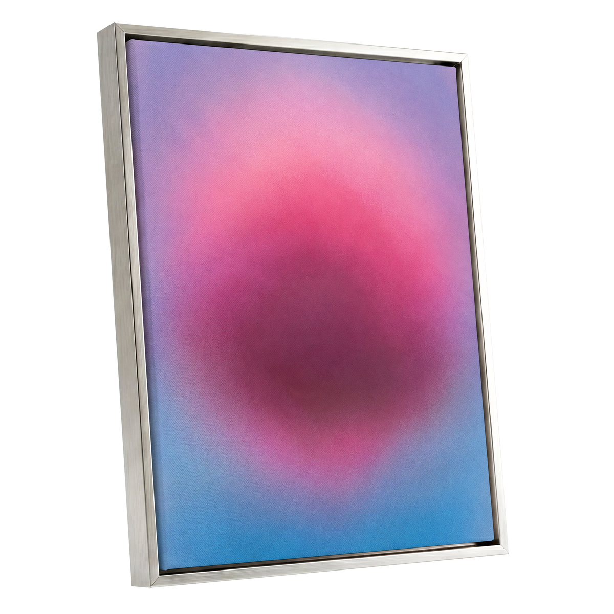 Pink in Soft Focus, pink, purple, blue abstract wall art shown as a silver framed canvas wall art