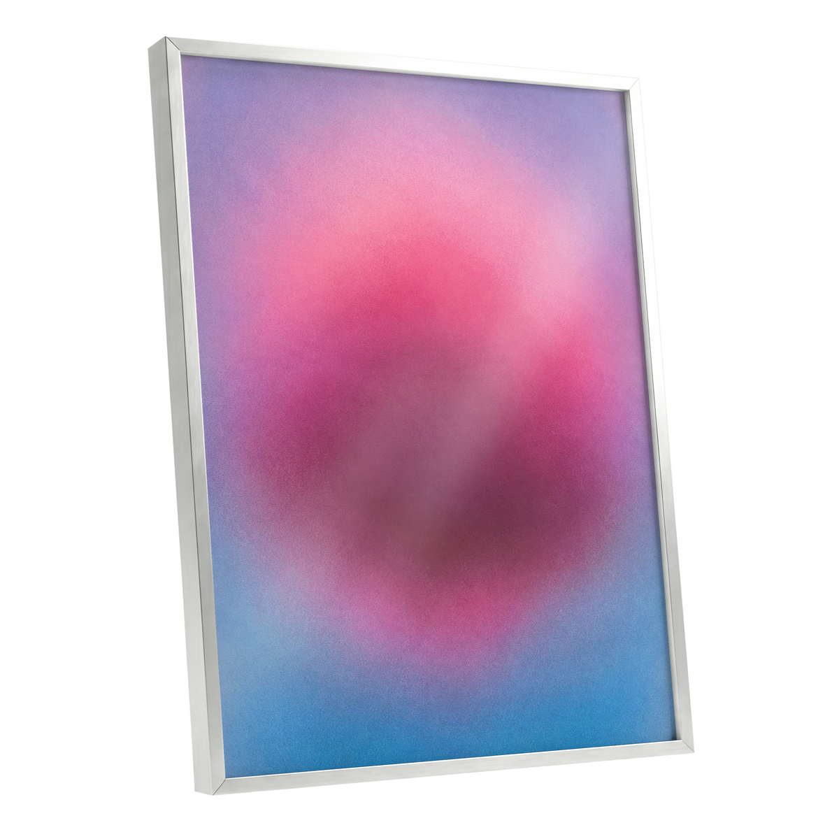 Pink in Soft Focus, pink, purple, blue abstract wall art shown as a silver framed poster wall art print