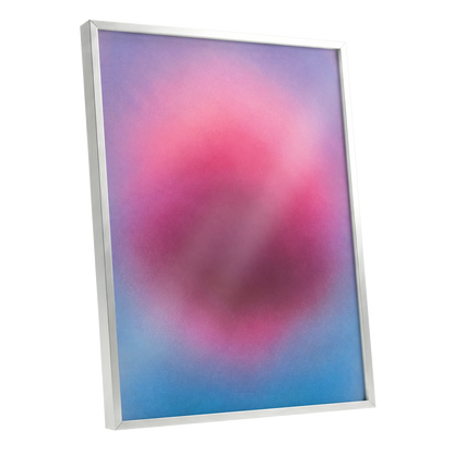 Pink in Soft Focus, pink, purple, blue abstract wall art shown as a silver framed poster wall art print