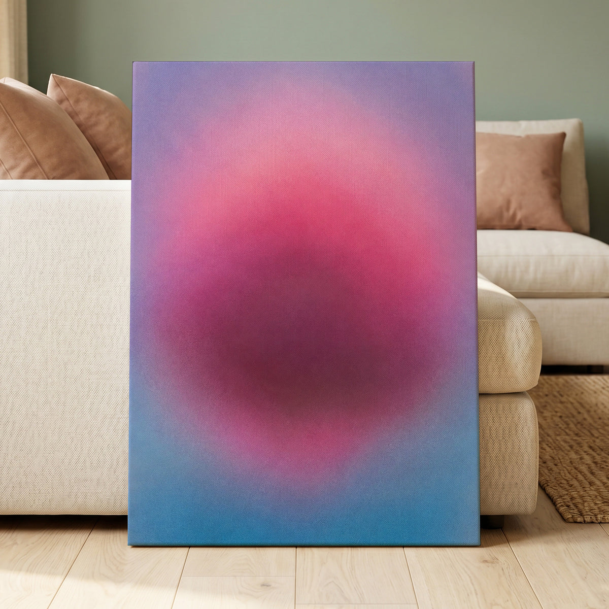 Pink in Soft Focus, pink, purple, blue abstract wall art displayed in a styled interior, gallery view 3