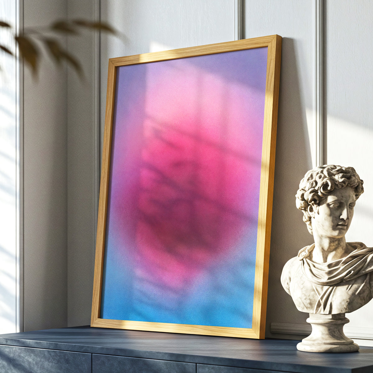 Pink in Soft Focus, pink, purple, blue abstract wall art displayed in a styled interior, gallery view 6