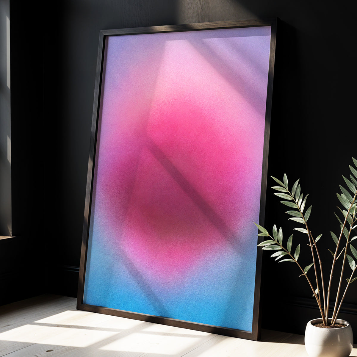 Pink in Soft Focus, pink, purple, blue abstract wall art displayed in a styled interior, gallery view 9