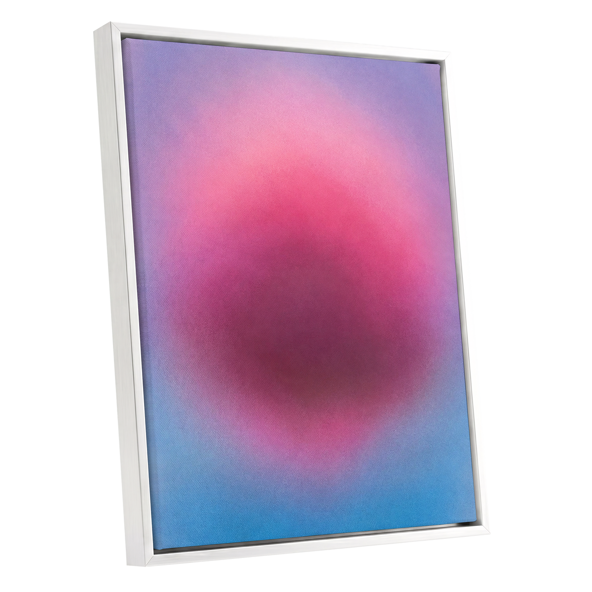 Pink in Soft Focus, pink, purple, blue abstract wall art shown as a white framed canvas wall art