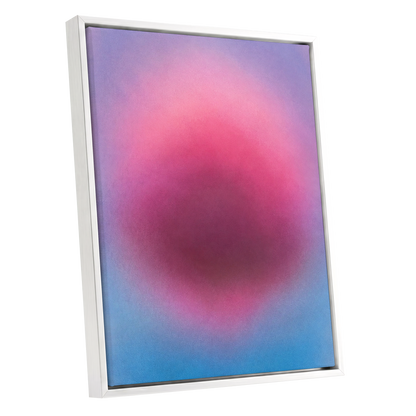 Pink in Soft Focus, pink, purple, blue abstract wall art shown as a white framed canvas wall art