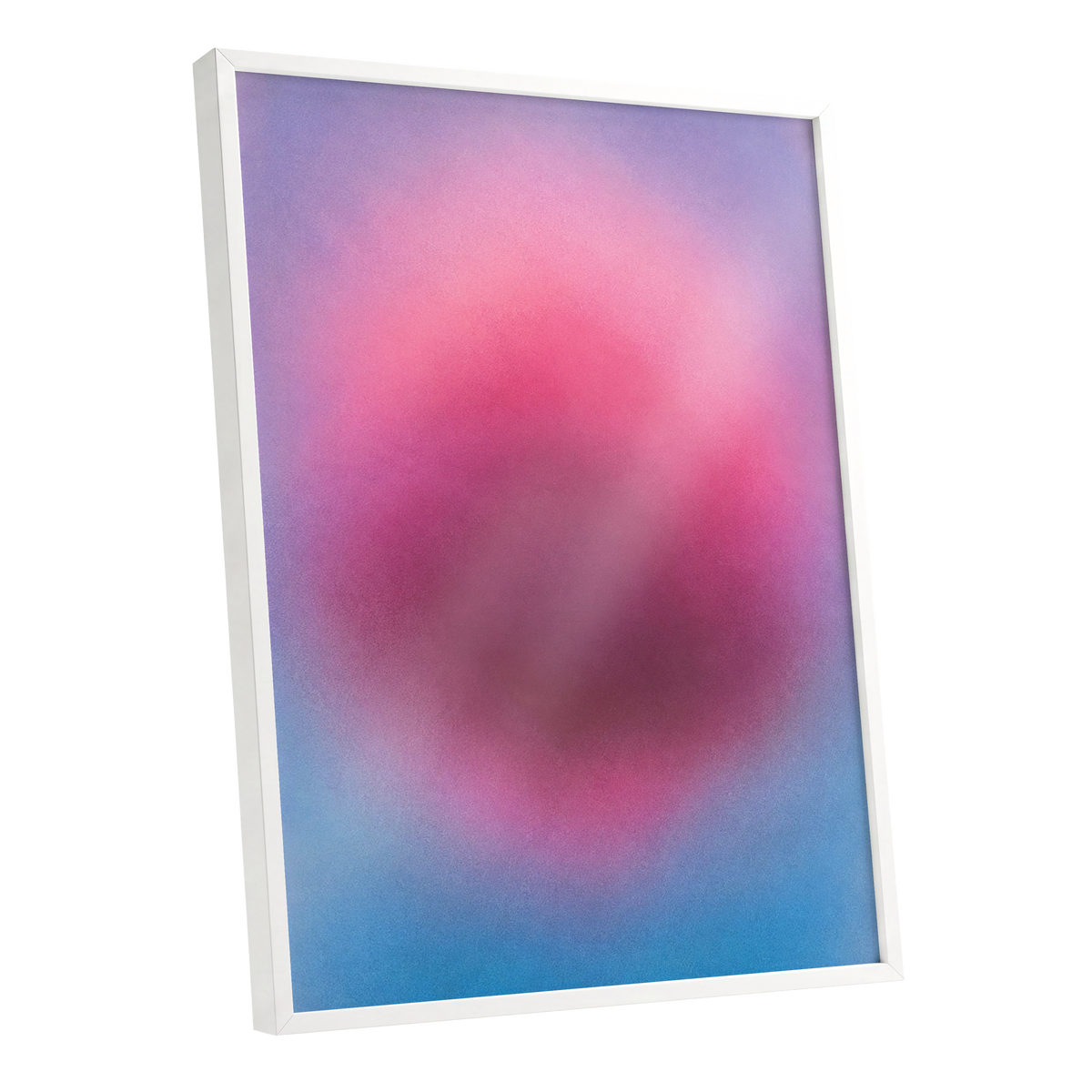 Pink in Soft Focus, pink, purple, blue abstract wall art shown as a white framed poster wall art print