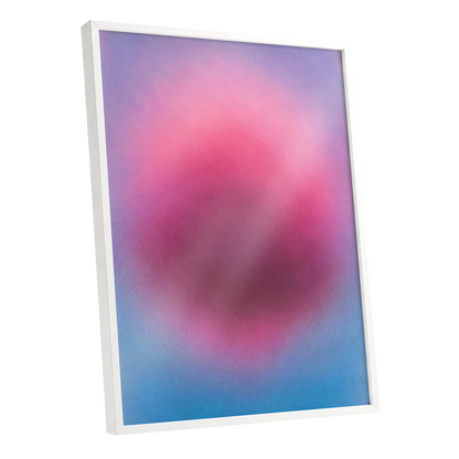 Pink in Soft Focus, pink, purple, blue abstract wall art shown as a white framed poster wall art print