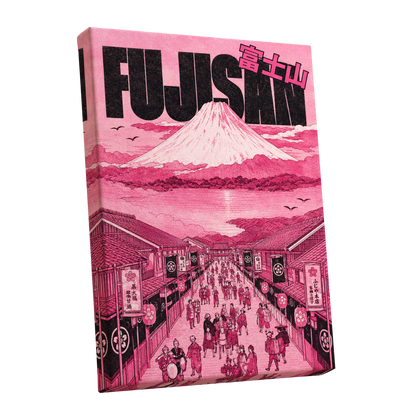 Pink Skies over Fuji, pink, black, white abstract wall art shown as a stretched canvas wall art
