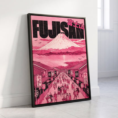 Pink Skies over Fuji, pink, black, white abstract wall art displayed in a styled interior, gallery view 4